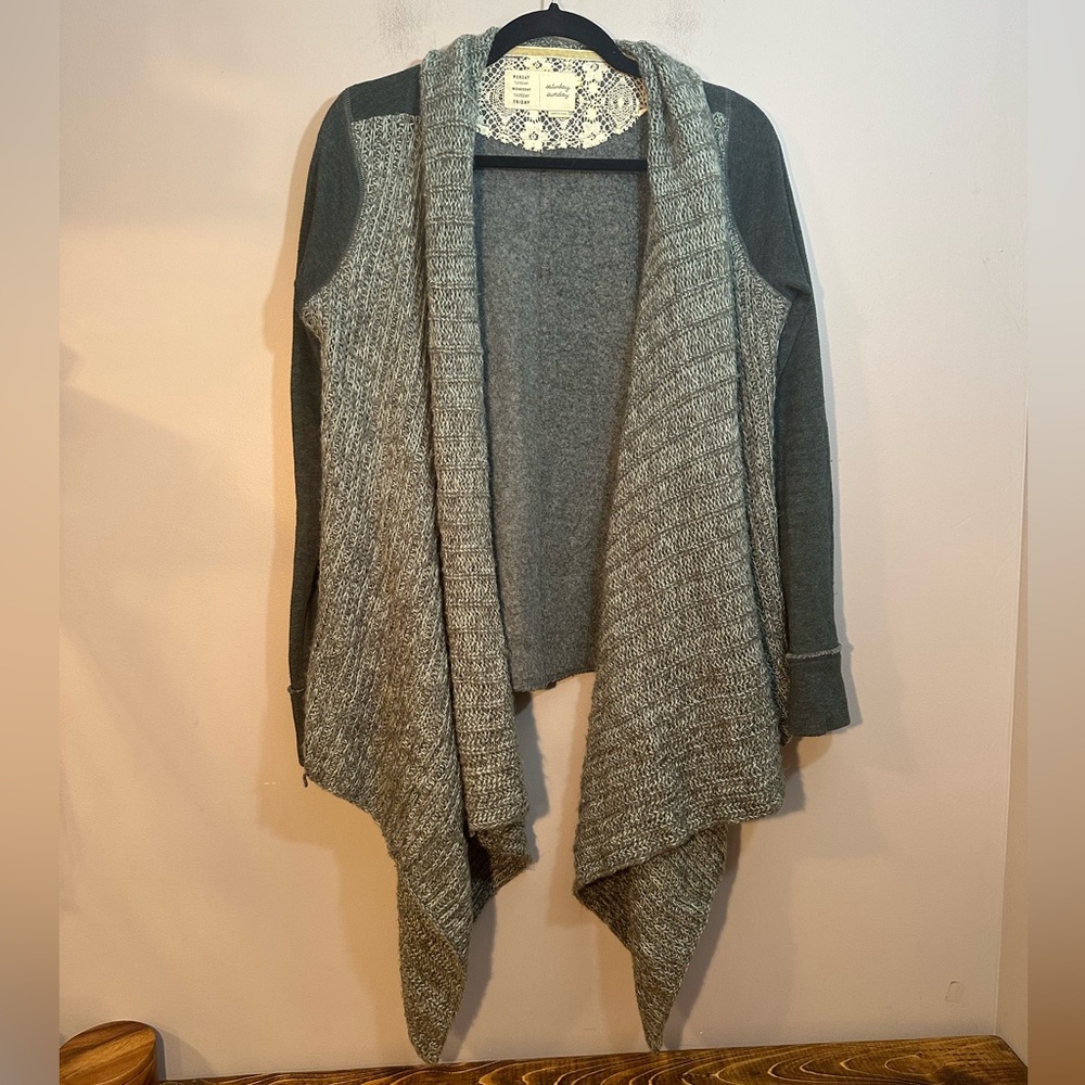 Anthropologie Saturday Sunday 'Casado' Green Mixed Media Open-Front Cardigan S